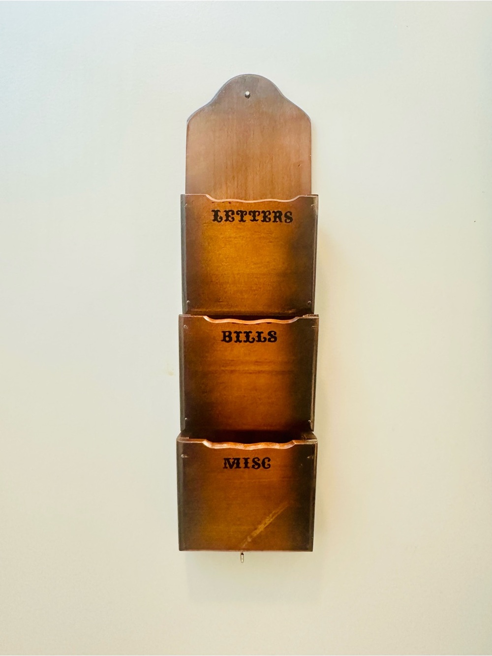 VTG MCM Three-Tier Wooden Wall Mail Letters, Bills, Miscellaneous Organizer